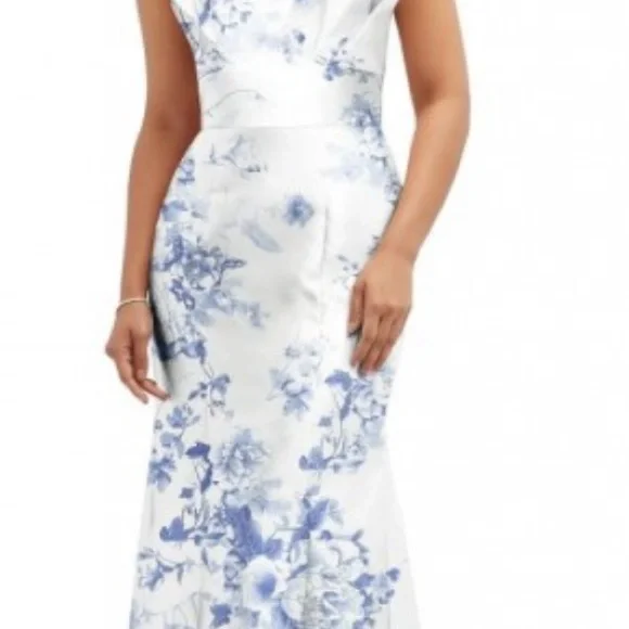 ALFRED SUNG | Dresses | Alfred Sung Blue And White Sheath Maxi Dress |  Poshmark